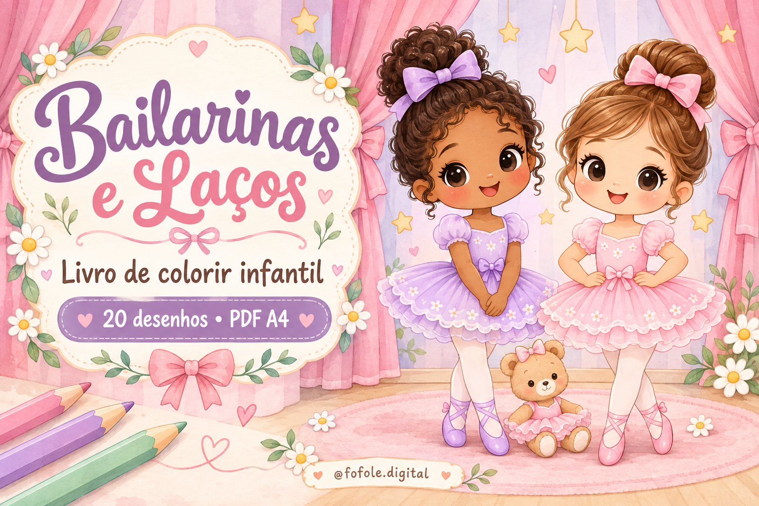 Bailarinas e Laços: 20 desenhos infantis para colorir e imprimir