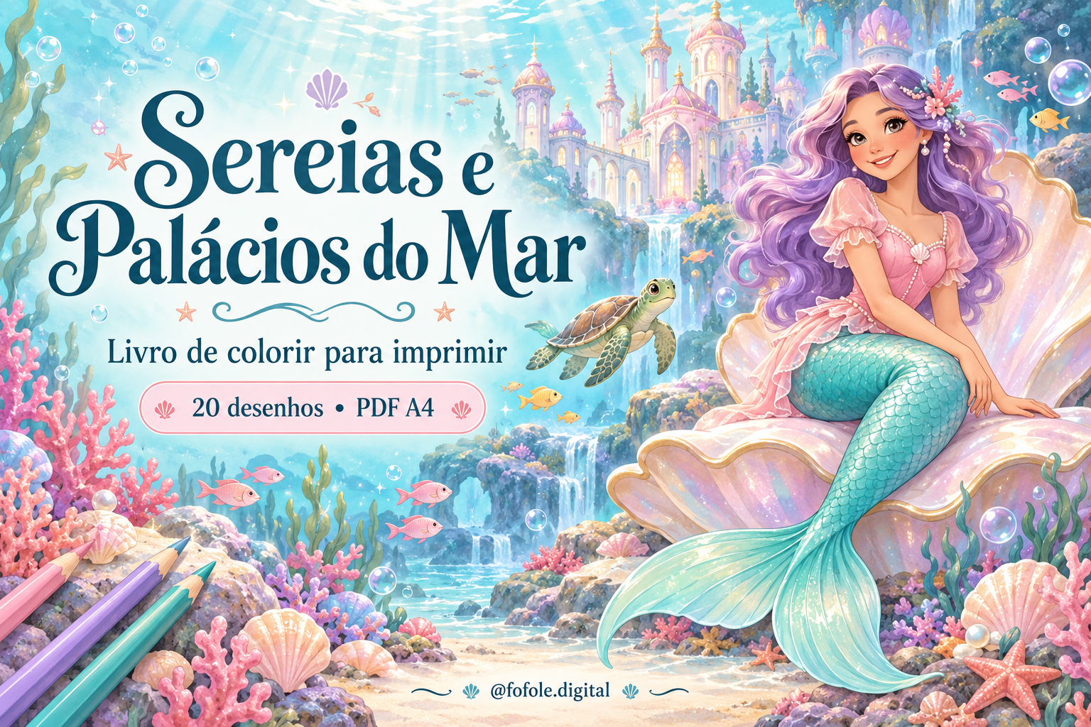 Sereias e Palácios do Mar: 20 desenhos para colorir e imprimir